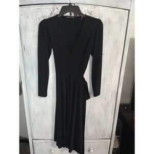 zara Boho Puff Sleeve V-neck Wrap Size Small Black Dress Midi